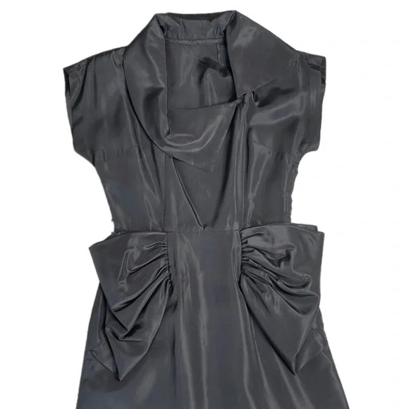 1950sBlack Taffeta Dress with Front Bow